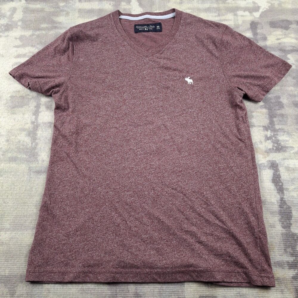 Abercrombie & Fitch Womens V Neck T Shirt Size XS Maroon Heathered Y2K Moose...